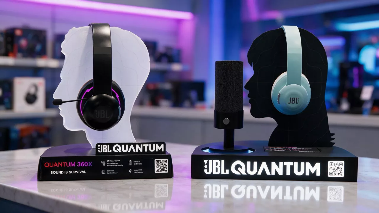 Display de balcão JBL Quantum com headphones